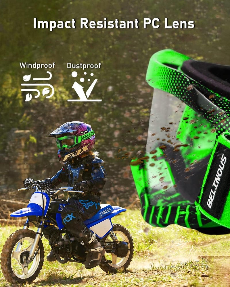 BELINOUS Kid Riding Goggles for ATV Dirt Bike Motorcycle Motorcross MX, Youth Dirt Bike Goggles for Kids 3-12 with Soft Strap - Image 4